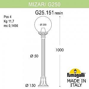 Столб фонарный уличный Fumagalli Globe 250 G25.151.000.AZE27